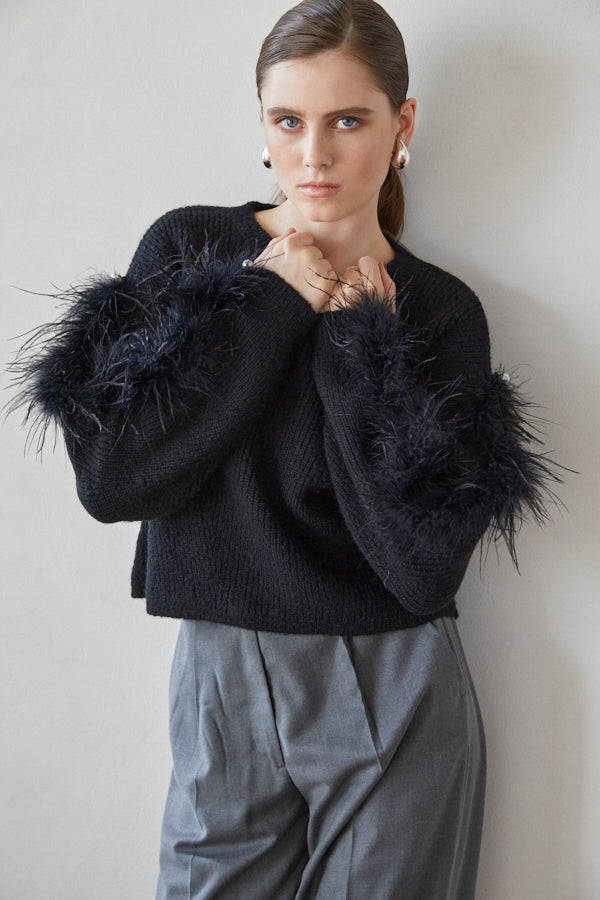 Adona Feather Knit Pullover -BLK-