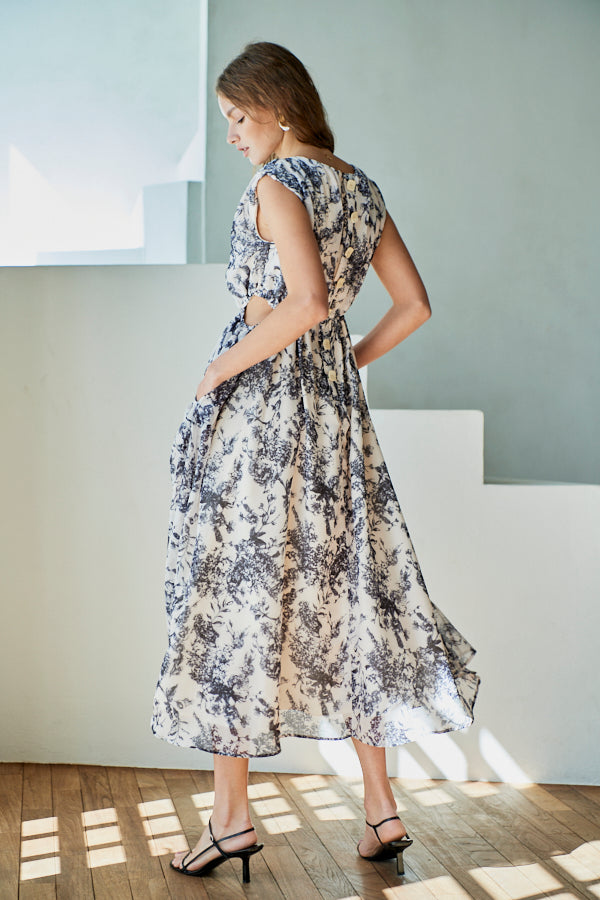 Ravello Print Long Dress -BLK.pt- – Estella.K