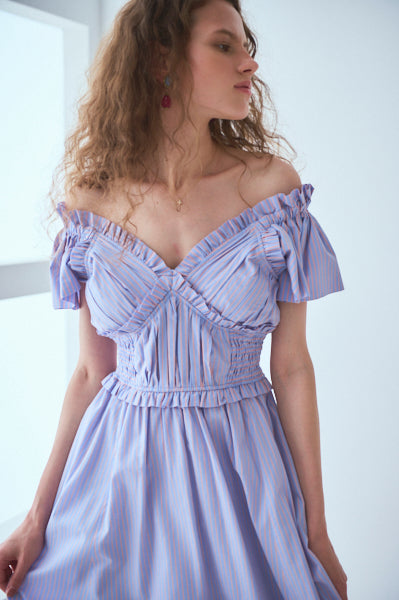 Charlotte Stripe Dress -SAX×coral- – Estella.K