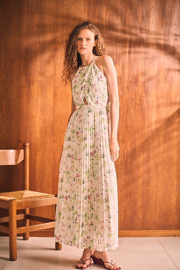 エステラケー　Jenna Pleated Long Dress Jenna Pleated Long Dress -White.flower- – Estella.K