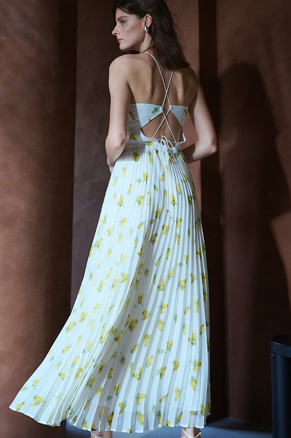 Jenna Pleated Long Dress -YEL.flower- – Estella.K