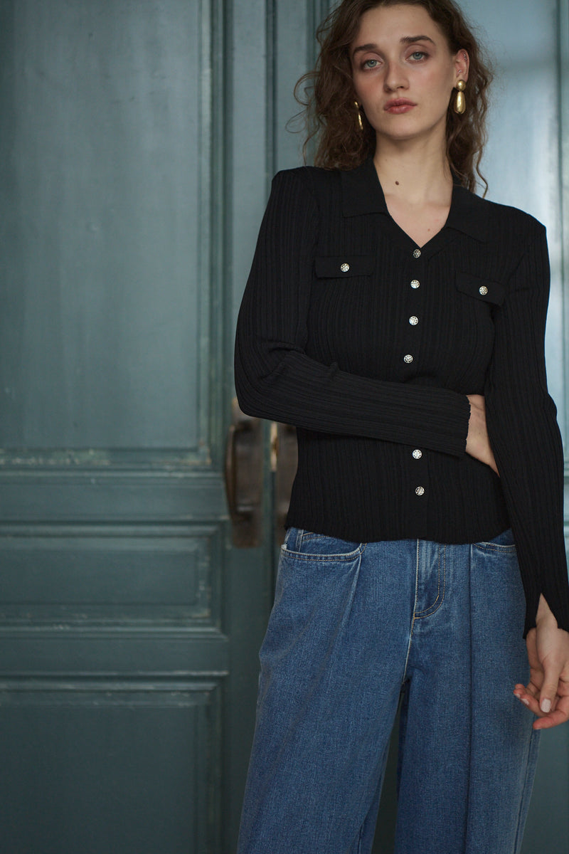 Julie Rib Knit Top -Black- – Estella.K