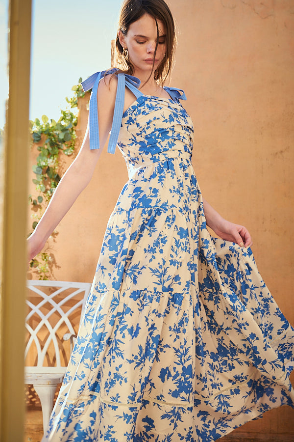 Sandra Floral-print long dress 2 -Blue.pt- – Estella.K
