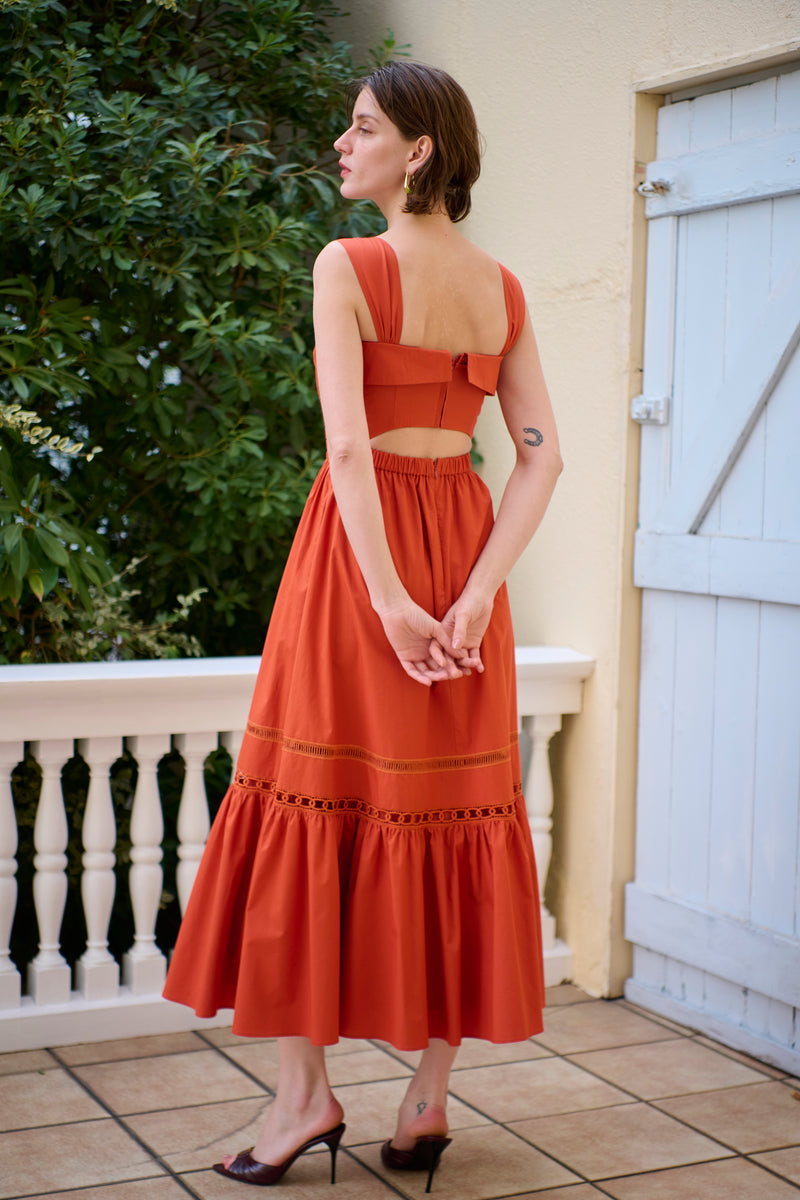 Rebecca Sheer Tape Dress -Orange- – Estella.K