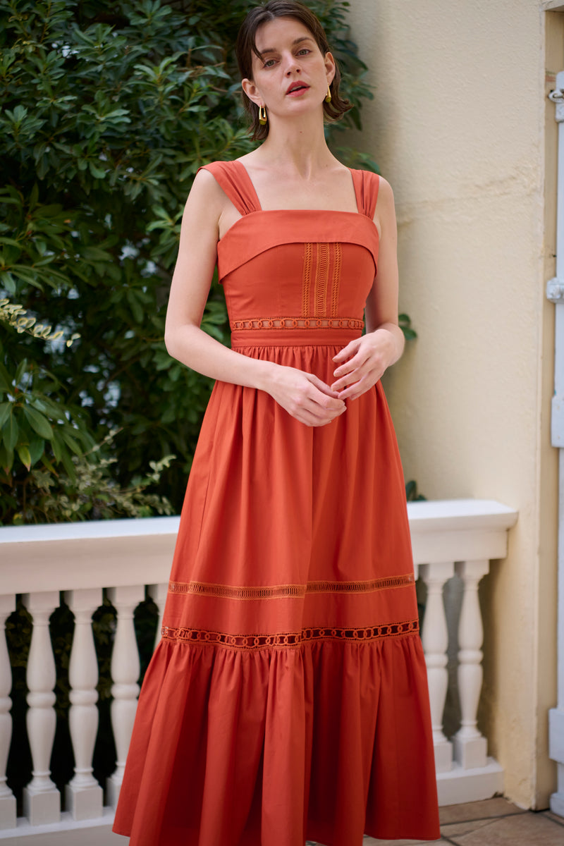 Rebecca Sheer Tape Dress -Orange- – Estella.K