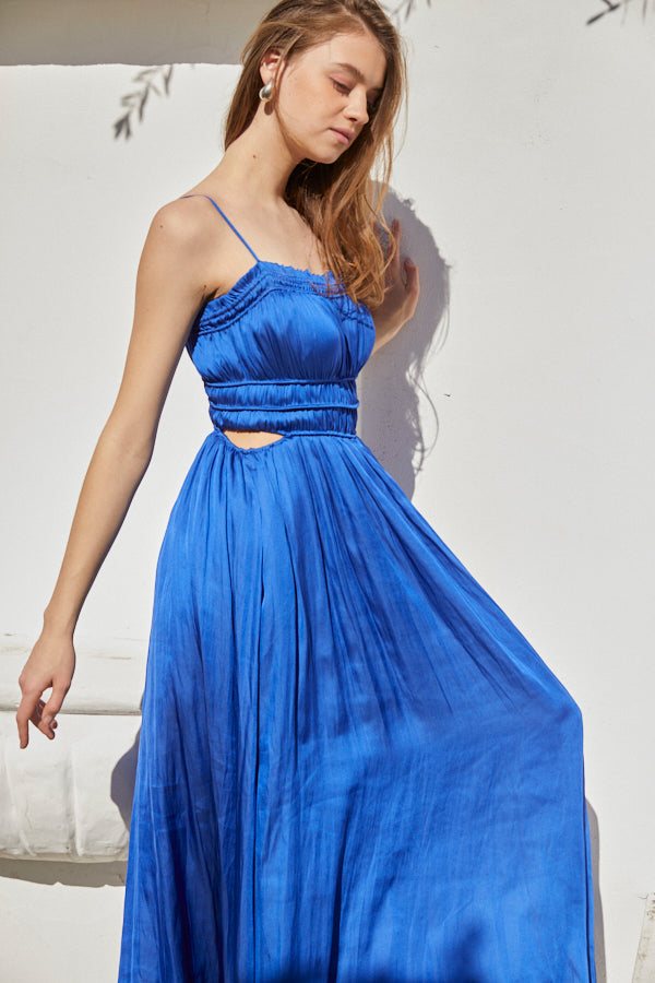 Julia Satin Long Dress <br> -Blue-