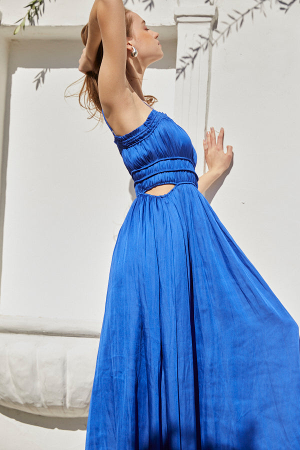 Julia Satin Long Dress <br> -Blue-