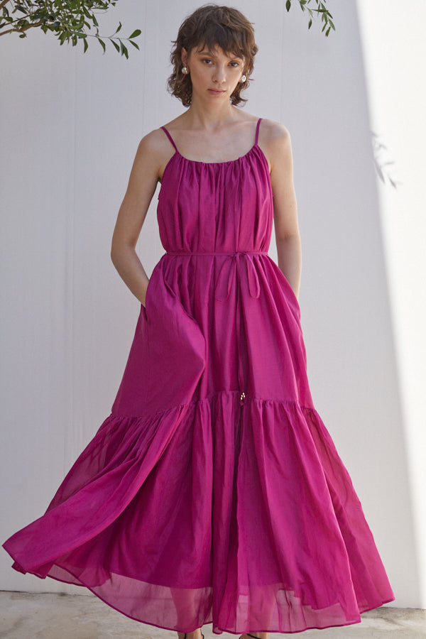 Dramatic summer belted dress <br> -raspberry.PNK-