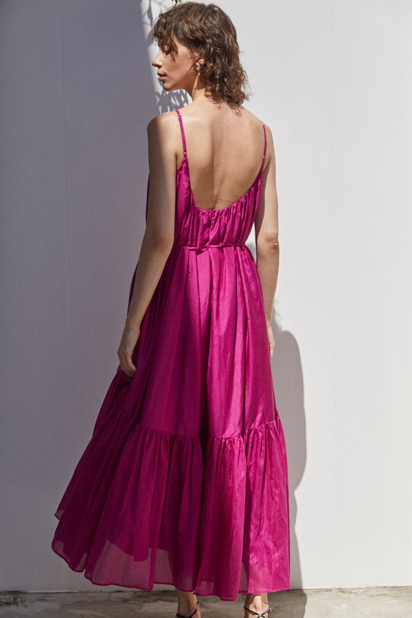 Dramatic summer belted dress <br> -raspberry.PNK-