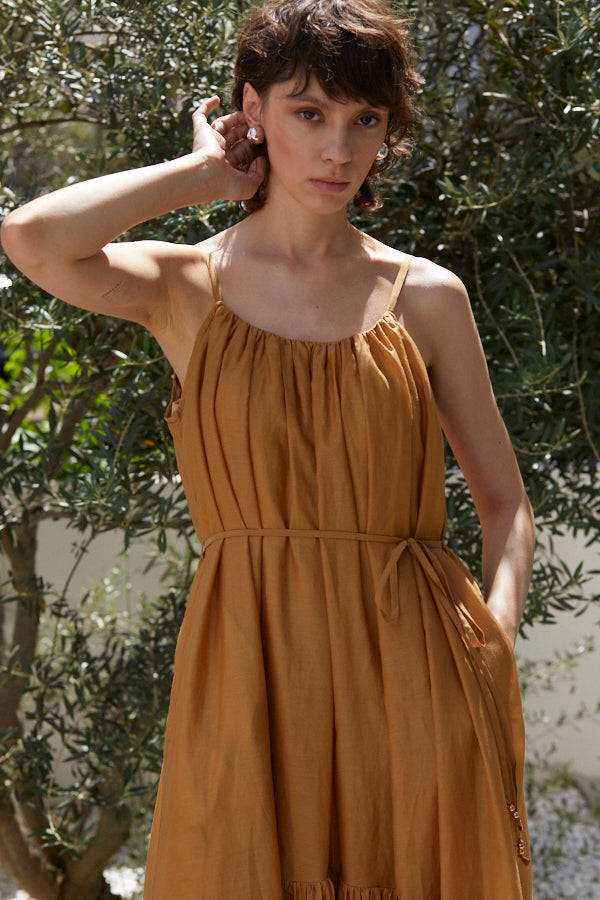 Dramatic summer belted dress <br> -MSD-