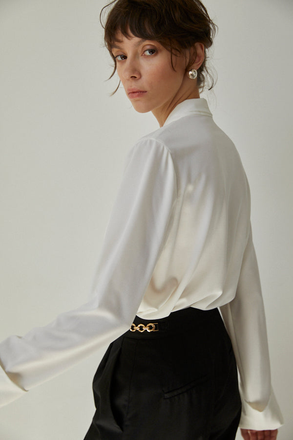 Helga Bow Tied Blouse  <br> -WHT-