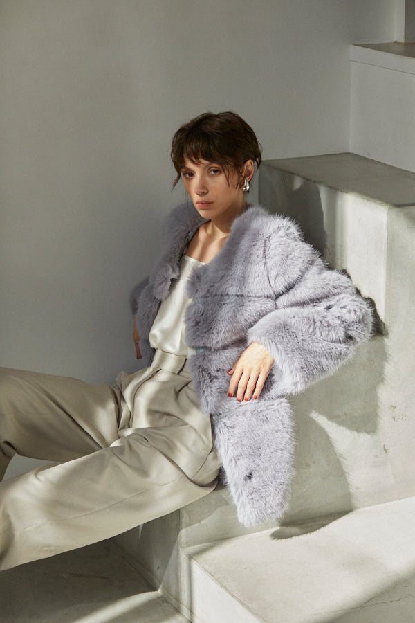 Coco Faux Fur Coat <br>-Blue.gry-