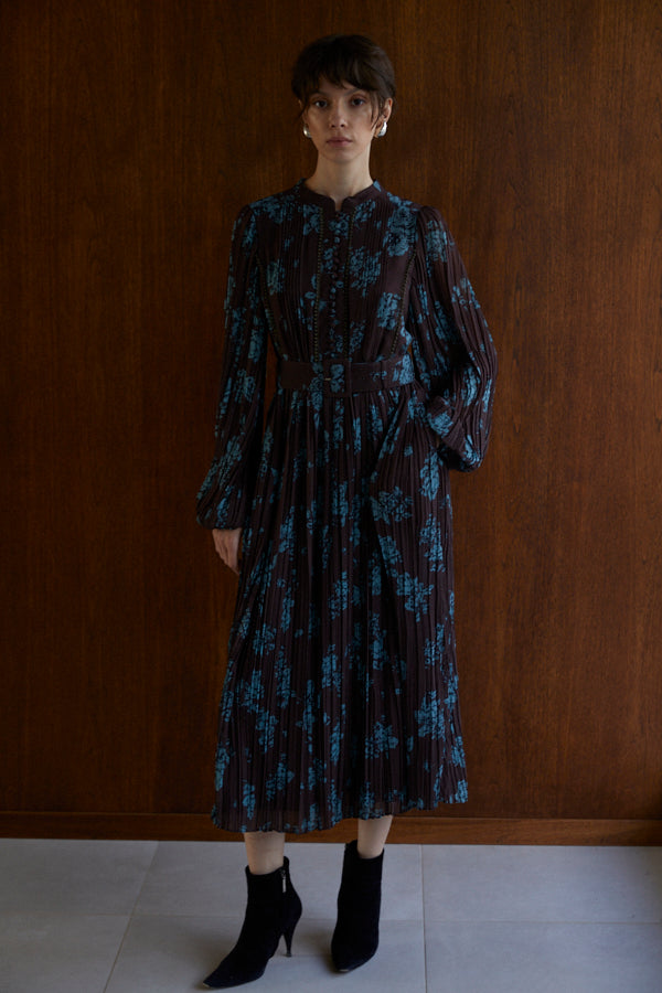 Jane Belted Dress-Flower printed <br> -BRW-