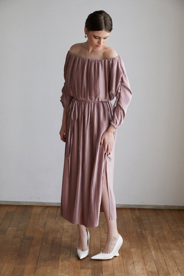 Isabel Pleated Dress <br> -Mauve PNK-
