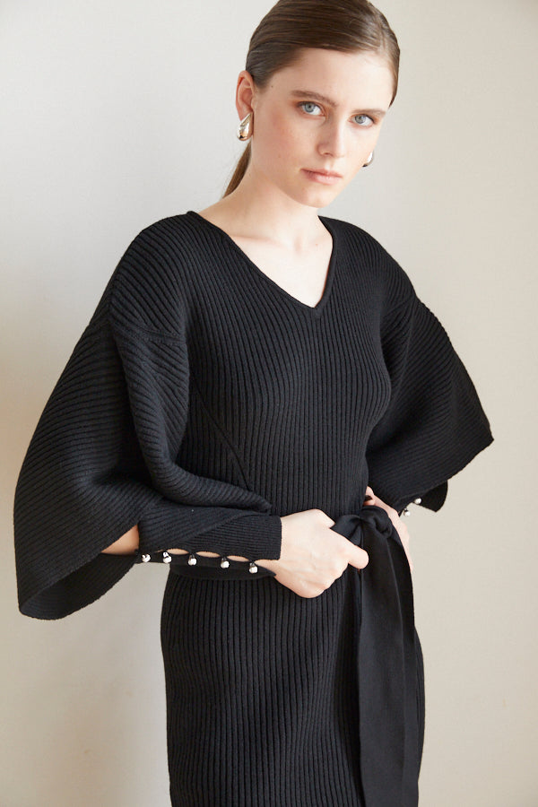 Margot Open Sleeve Knit Dress  <br> -BLK-