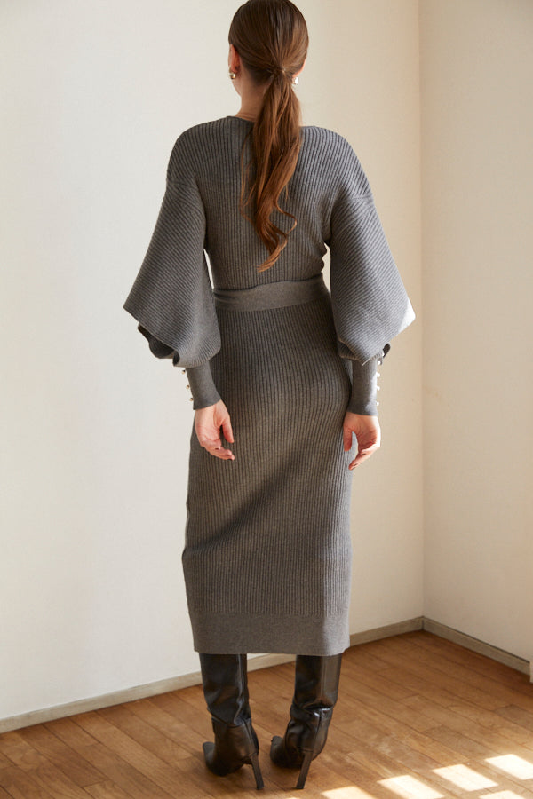 Margot Open Sleeve Knit Dress  <br> -Charcoal-