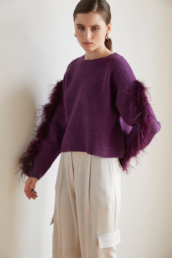 Adona Feather Knit Pullover <br> -PUR-