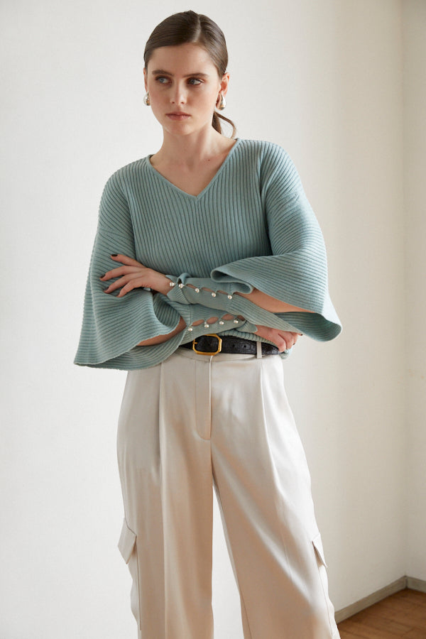 Margot Open Sleeve Knit pullover  <br> -Turquoise green-