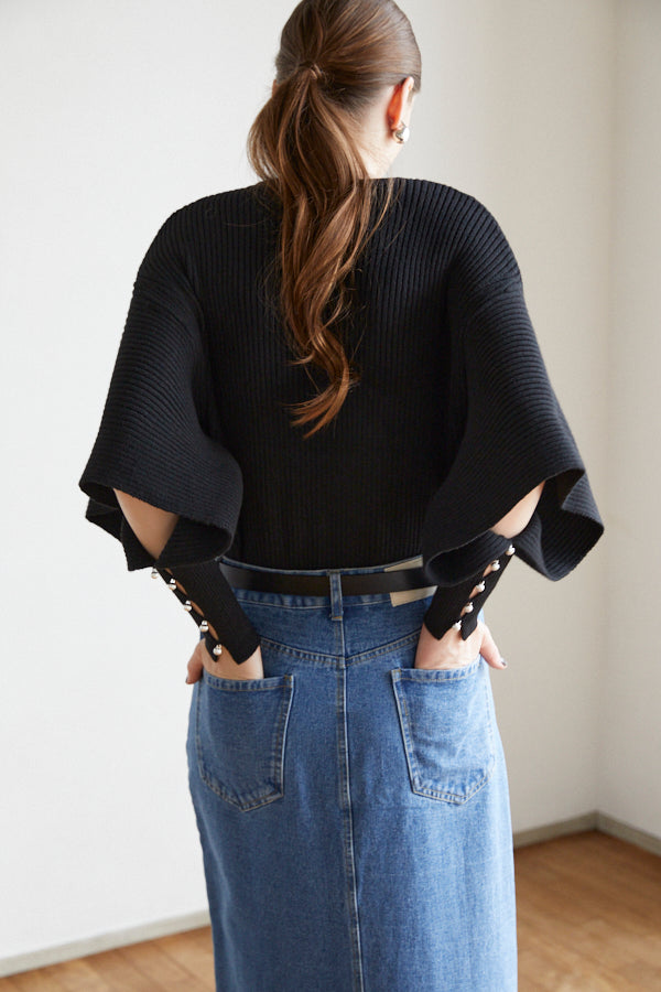 Margot Open Sleeve Knit pullover  <br> -BLK-