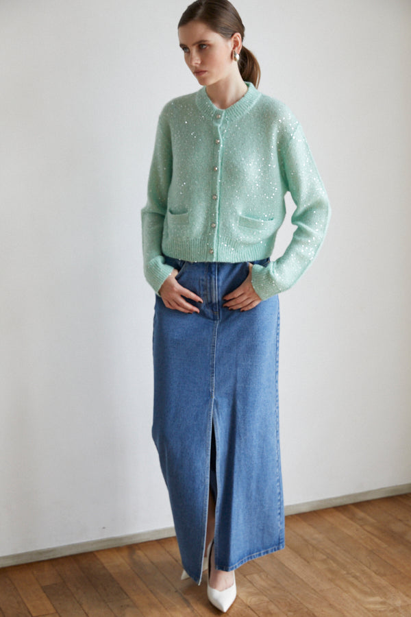 Coco Sequin Cardigan  <br> -Turquoise green-