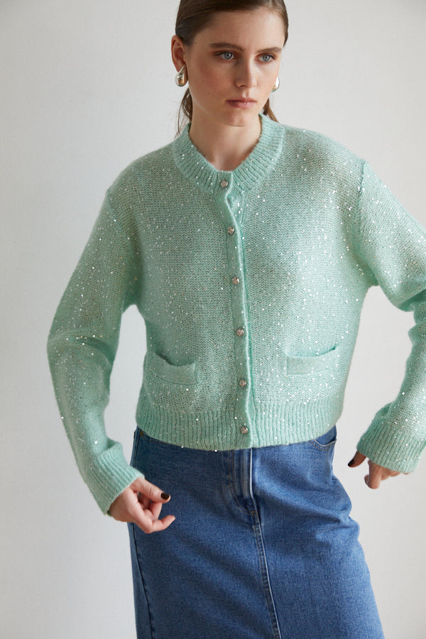 Coco Sequin Cardigan  <br> -Turquoise green-