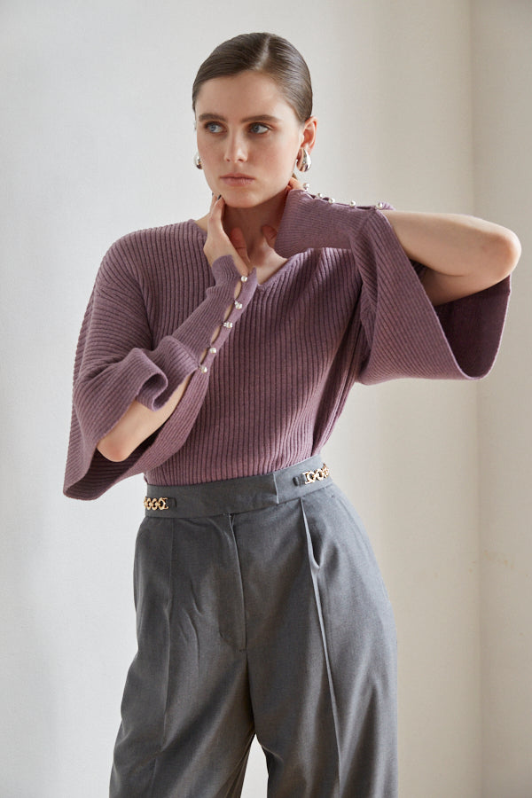 Margot Open Sleeve Knit pullover  <br> -Mauve pink-