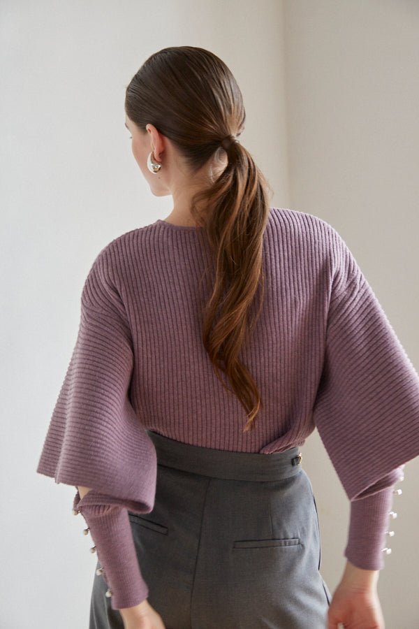 Margot Open Sleeve Knit pullover  <br> -Mauve pink-