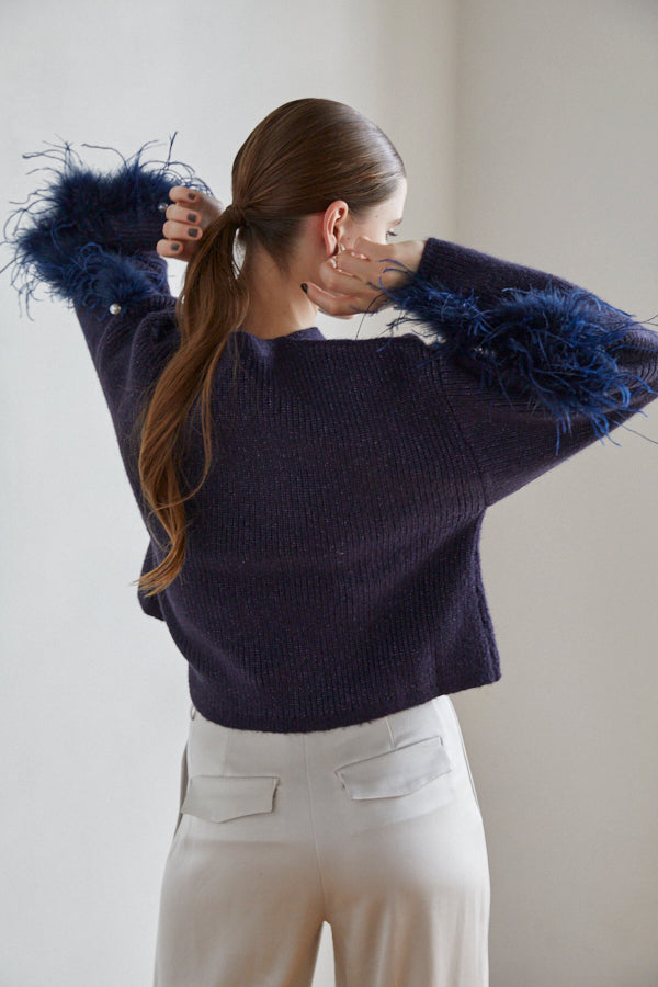 Adona Feather Knit Pullover <br> -NVY-