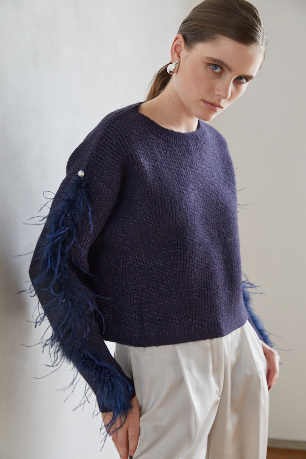 Adona Feather Knit Pullover <br> -NVY-