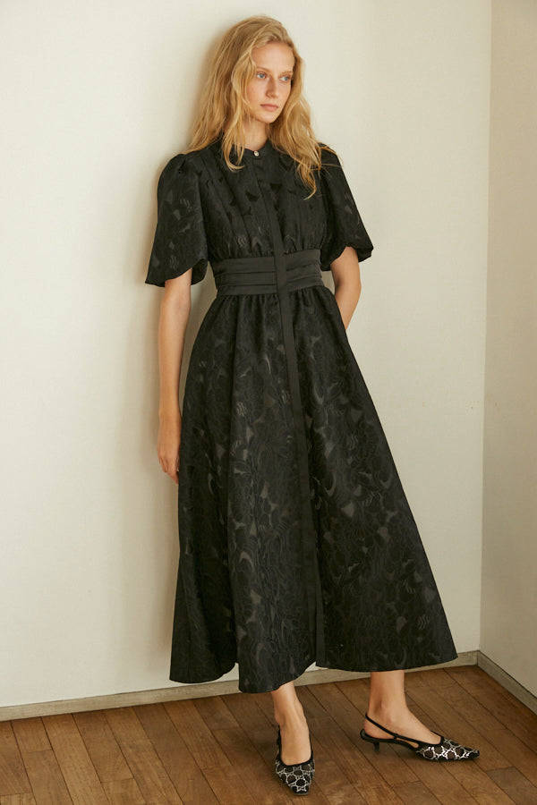 Sophie Jacquard Long Dress  <br> -BLK-