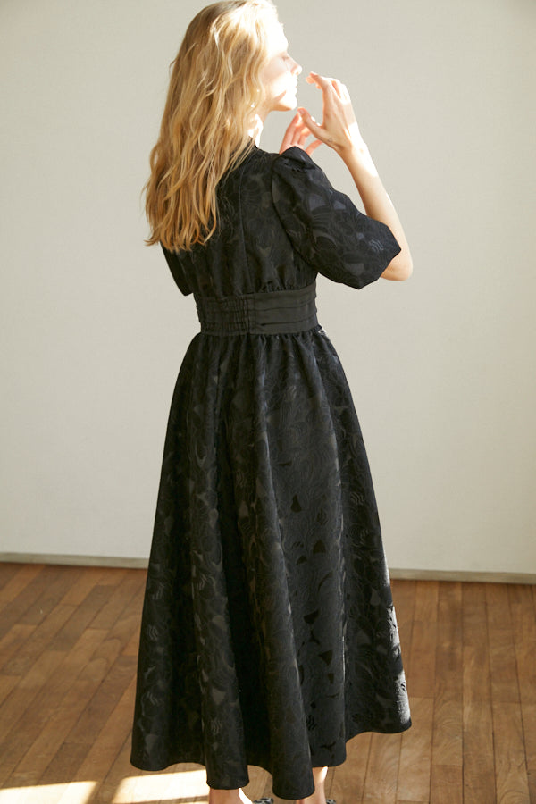 Sophie Jacquard Long Dress  <br> -BLK-