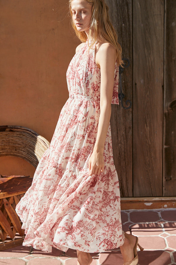 Positano Belted long Dress (Bust pat included)<br>-WHT×D.red-