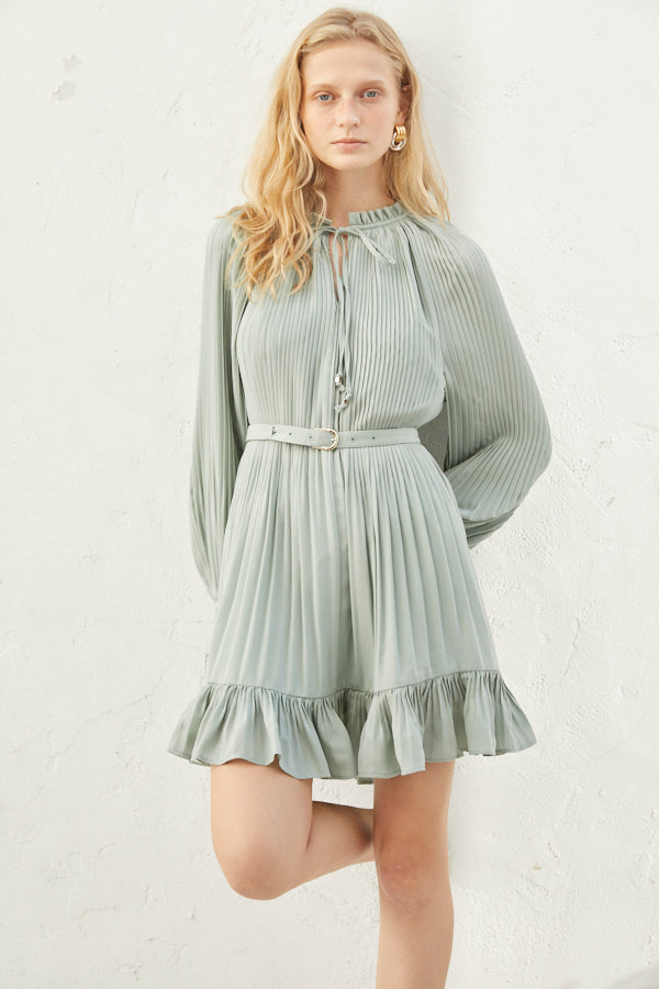 Marion Pleated Dress <br> -Mint-