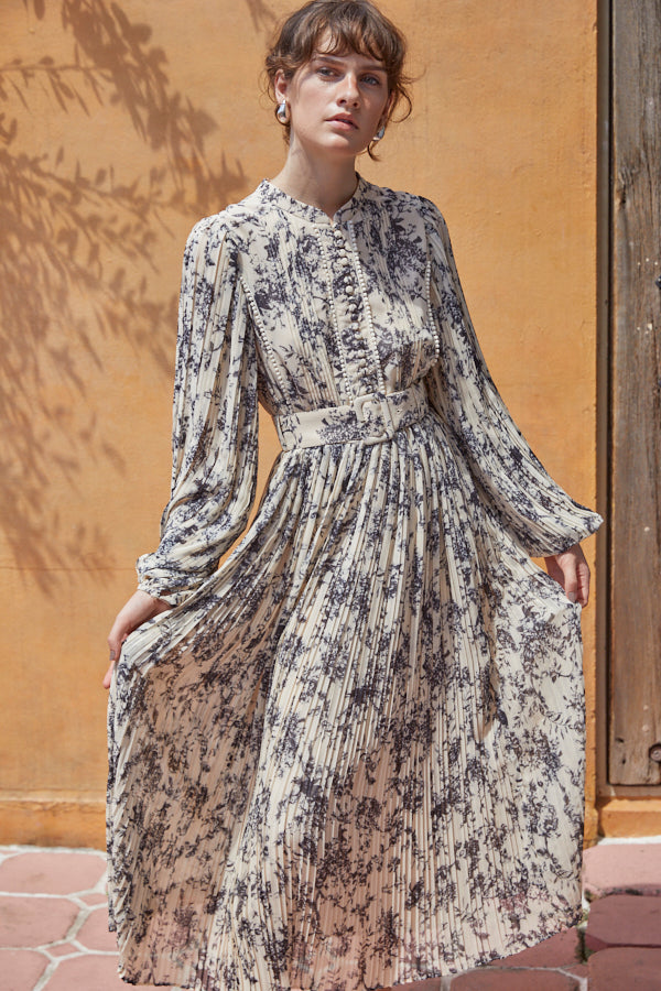 Jane Belted Dress-Flower printed , -IVO-