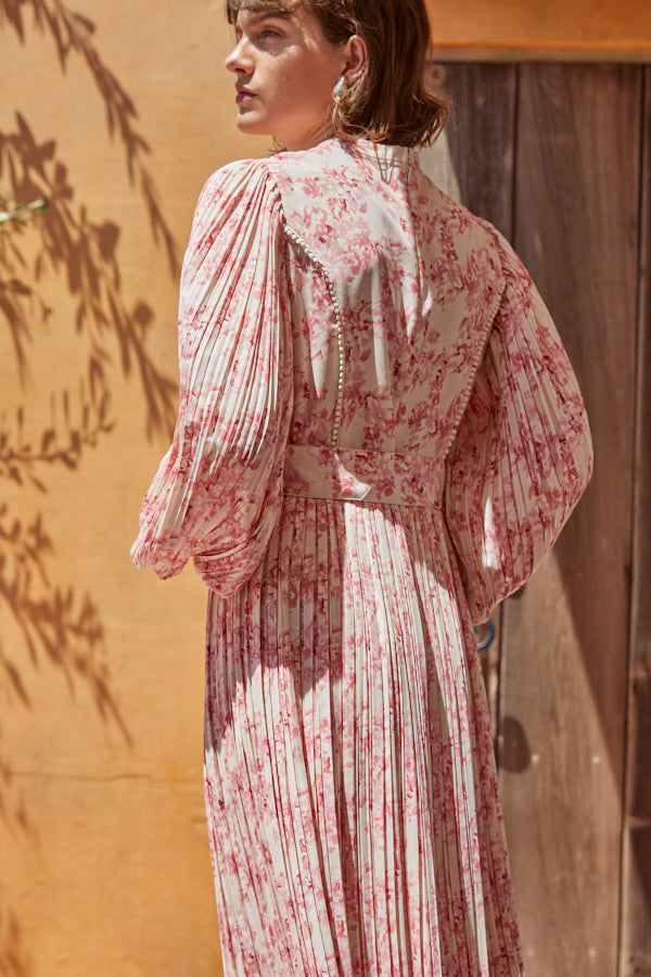 Jane Belted Dress-Flower printed , -PNK-
