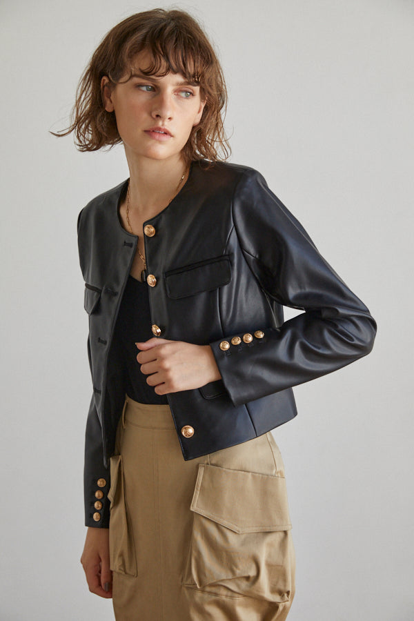 Isabelle Vegan Leather Jacket  -BLK-