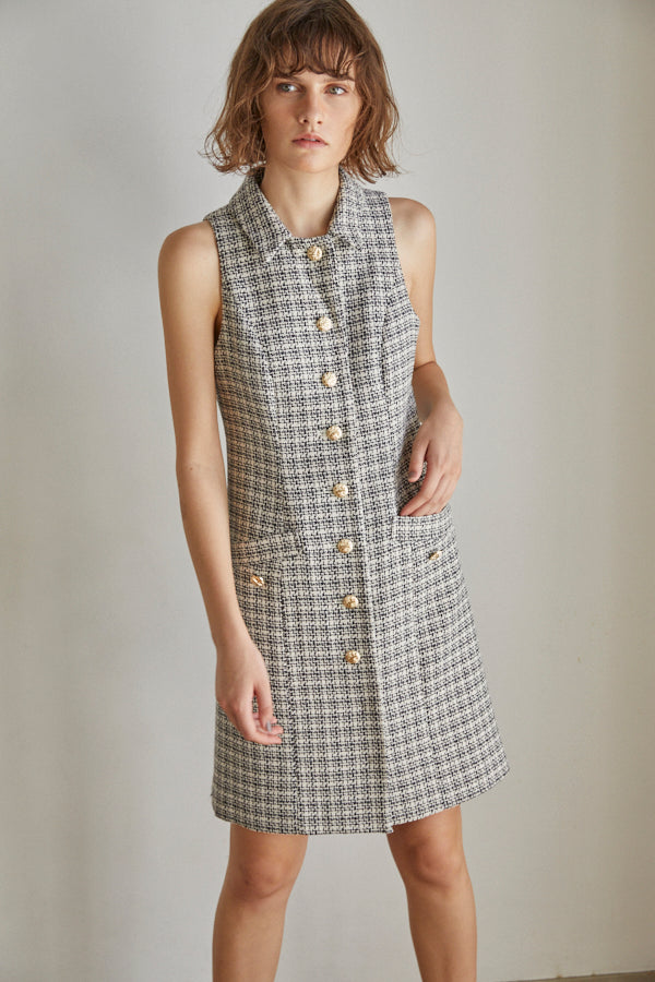 Georgia Tweed Dress -WHT-