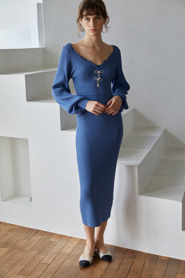 Ivanna Knit Midi Dress <br>  -Nuance blue-