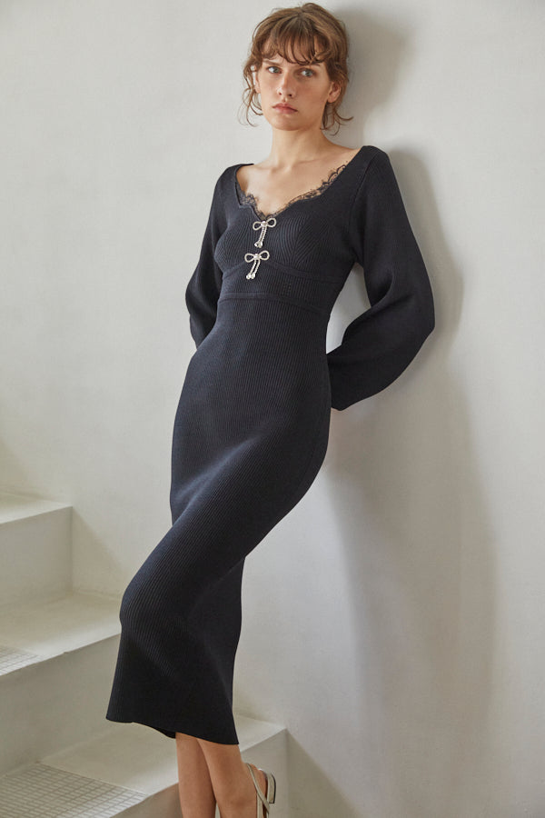 Ivanna Knit Midi Dress <br>  -BLK-