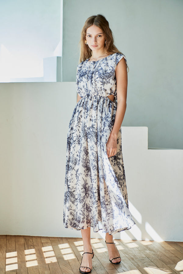 Ravello Silk Long Dress <br> -Print.BLK-