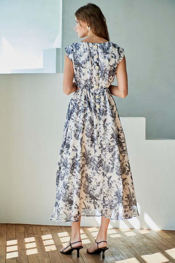 Ravello Silk Long Dress <br> -Print.BLK-
