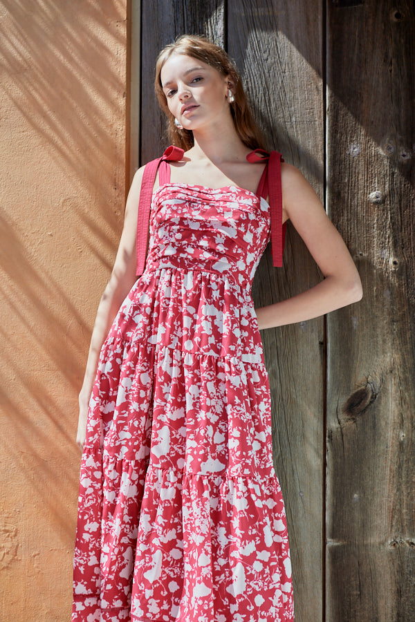 Sandra Floral-print long dress -RED x off.pt-