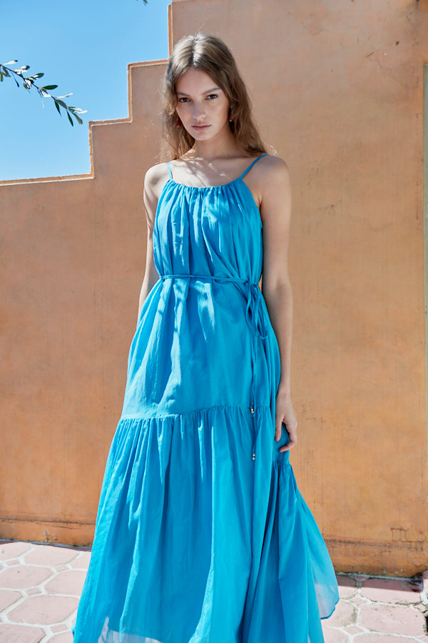 Dramatic summer belted dress <br> -BLU-
