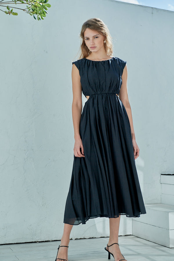 Ravello Silk Long Dress <br> -BLK-