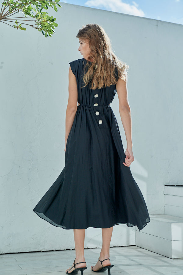 Ravello Silk Long Dress <br> -BLK-