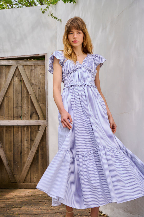Charlotte Stripe Dress <br>-WHT×nvy-