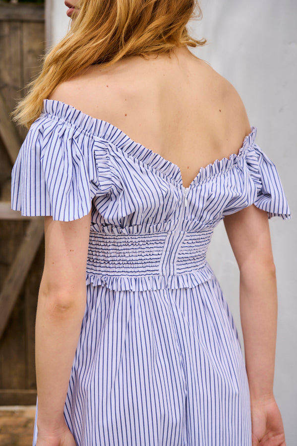 Charlotte Stripe Dress <br>-WHT×nvy-