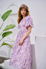 カシュクールフラワープリントドレスEstella.kOFF.WHT FLOWER Harper Floral Dress -LAV.flower- – Estella.K