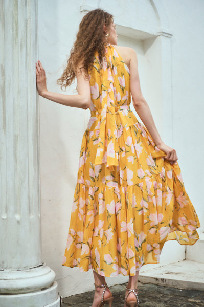 Positano Belted long Dress (new）<br>-YEL×pnk-