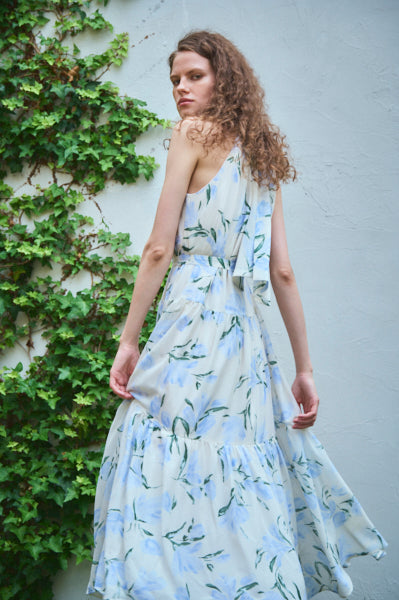 Positano Belted long Dress (new）<br>-WHT×sax-